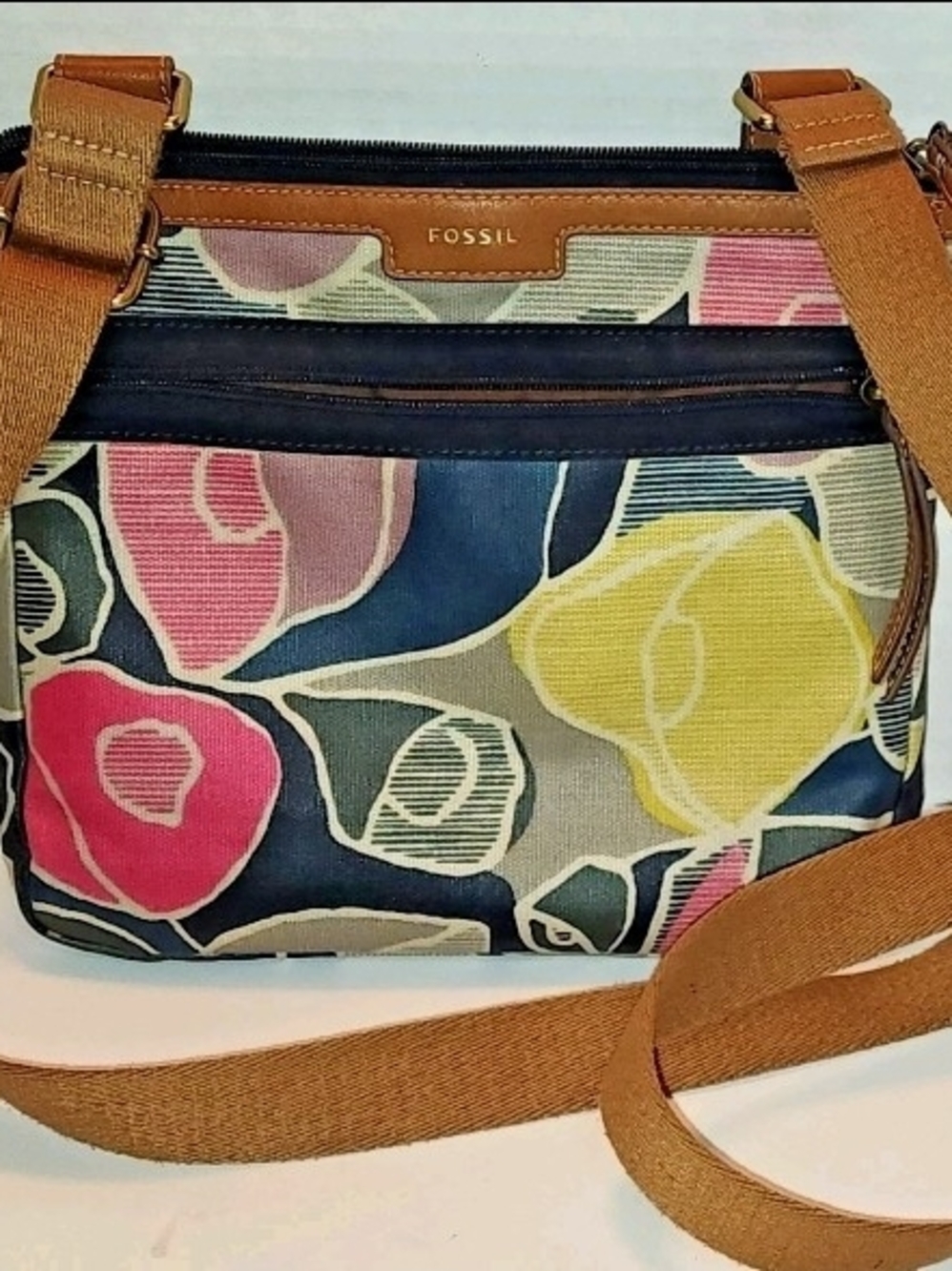 Fossil Canvas Floral Crossbody Bag Purse Multi-Color Floral Print